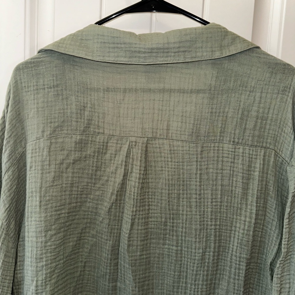 Kona Sol Lightweight Sage Green Olive 100% Cotton Beachy Coverup Long Sleeve - Picture 8 of 9